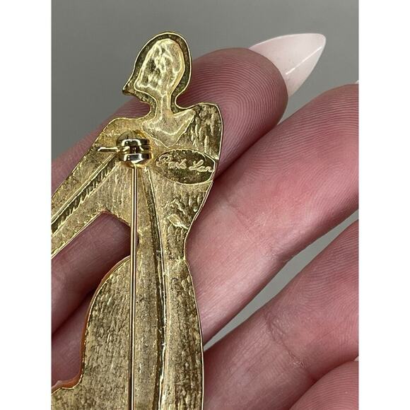 Vintage Park Lane Brooch Pearlized Lucite 3.5in Deco Style Retro Dancer Gold - Picture 4 of 5